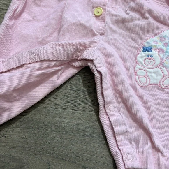 Vtg Pink Corduroy Romper Overalls Embroidered Teddy Bear Balloon 6-9 Months - Picture 4 of 11